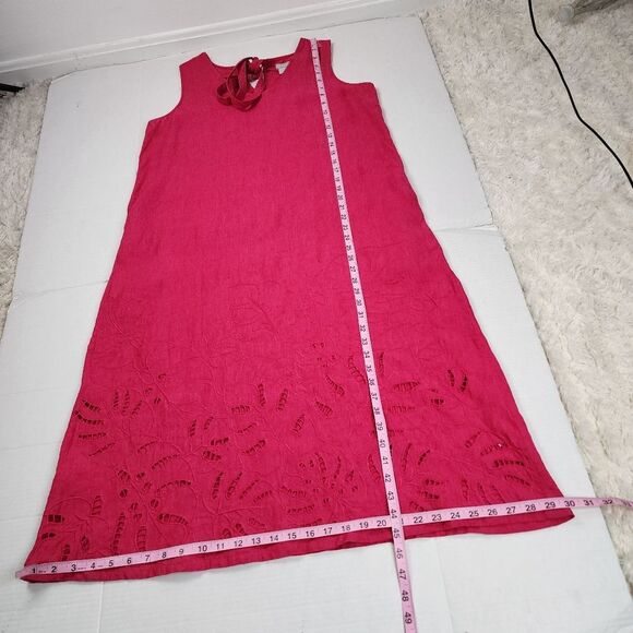 Chico's Pink Linen Midi Dress Embroidered Tassels Pockets Coastal Boho Sz 4-6 S - Picture 8 of 15